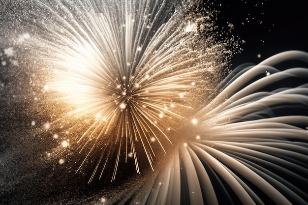 Photo fireworks on an abstract gold and silver glitter background christmas and july 4th holiday concepts