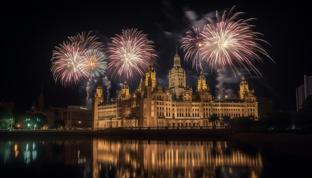 Fireworks over the alhambra palace in madrid