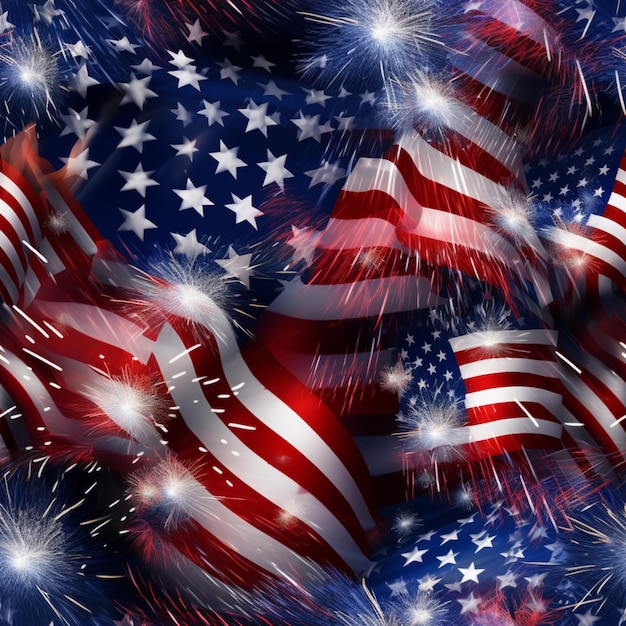 Fireworks and american flags are in the air with stars generative ai