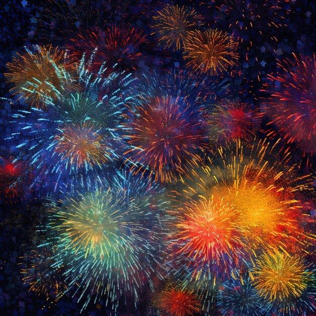 fireworks are brightly colored and lit up in the dark sky generative ai