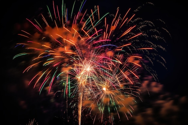 Fireworks are lit up in the night sky.