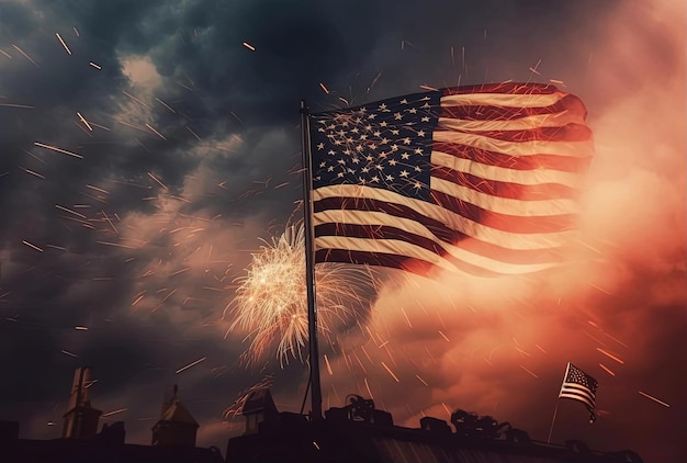 фейерверки около 3 июля американский флаг на небе в стиле обработки темного стола