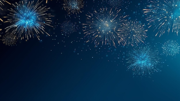 Photo fireworks on blue background with stars and space for text