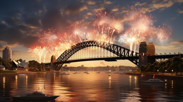 Fireworks over a bridge for a special celebration event