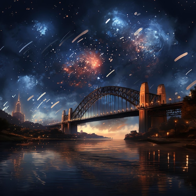 Fireworks over a bridge for a special celebration event