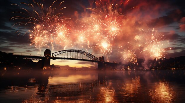 Fireworks over a bridge for a special celebration event