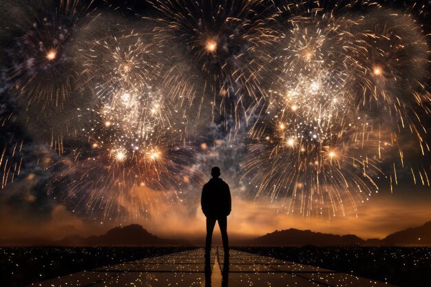 Photo fireworks bursting behind a silhouette new year photo