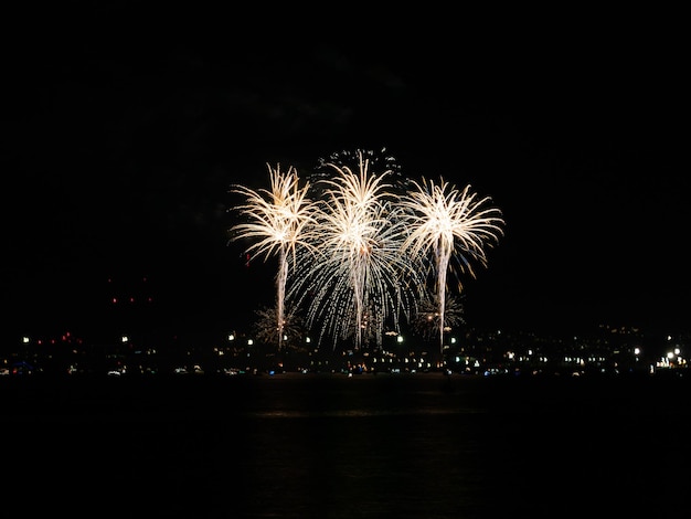 8月のマラガ市の祝賀会の海上花火大会