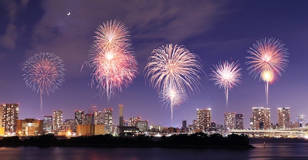 Fireworks celebrating over Odaiba, Tokyo