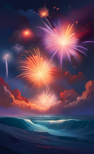 Fireworks celebration over the beach