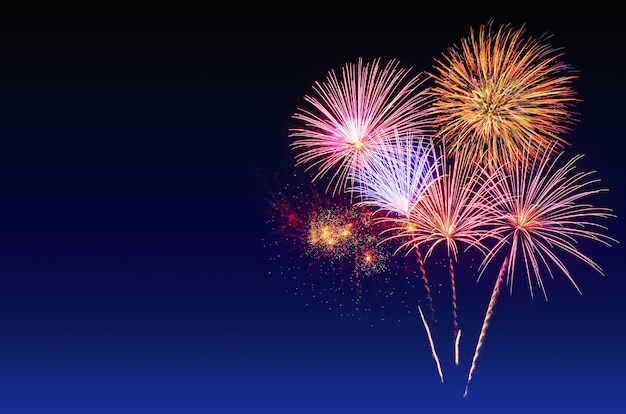 Fireworks celebration and the twilight sky background.