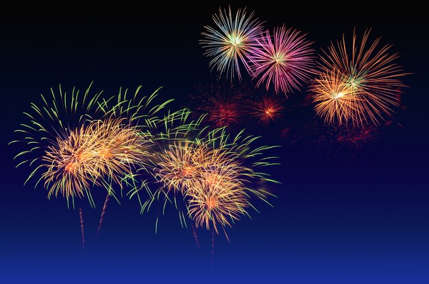 Fireworks celebration and the twilight sky background.