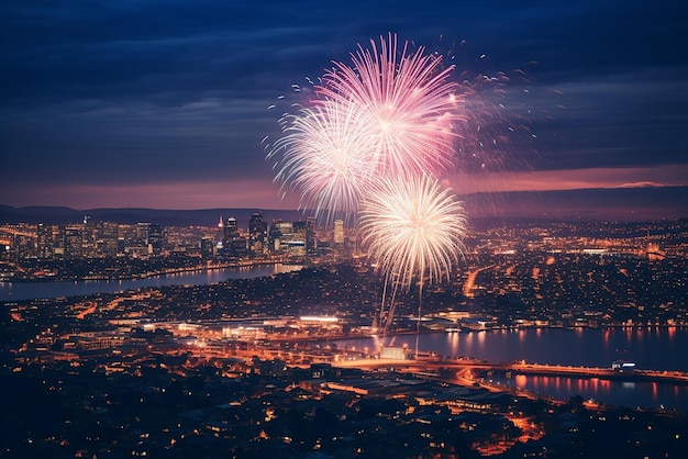 Fireworks over a city