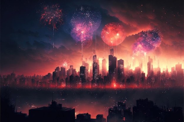 Fireworks over a city