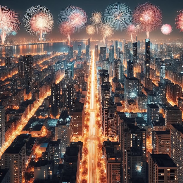 fireworks and city