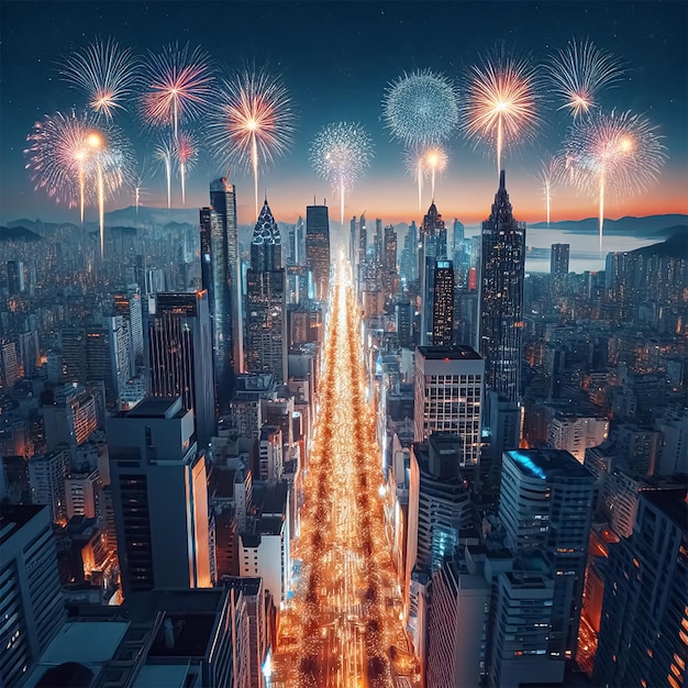 fireworks and city