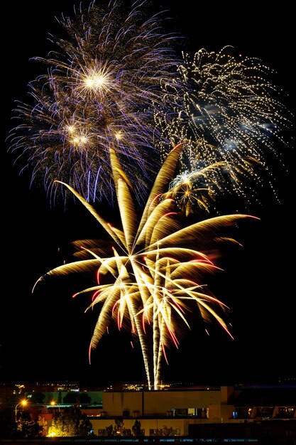 Fireworks of colorful colors on a nightly black background