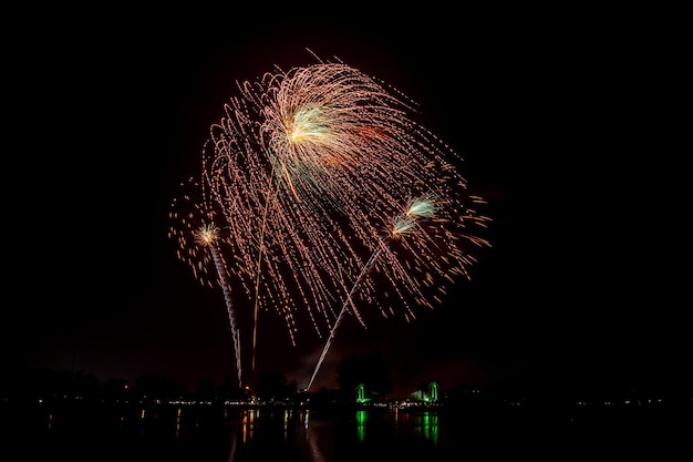 Fuochi d'artificio nel cielo scuro al festival notturno