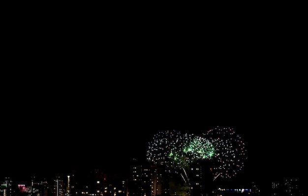 Fireworks display over city