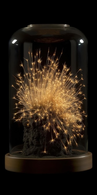 A fireworks display is shown in a glass vase.