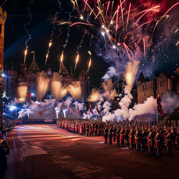 Fireworks Display Menigte bij Royal Edinburgh Military Tattoo Event