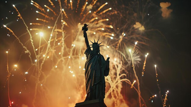 Fireworks display behind the Statue of Liberty Independence Day celebration