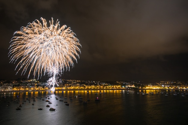 Mostra di fuochi d'artificio in spiaggia