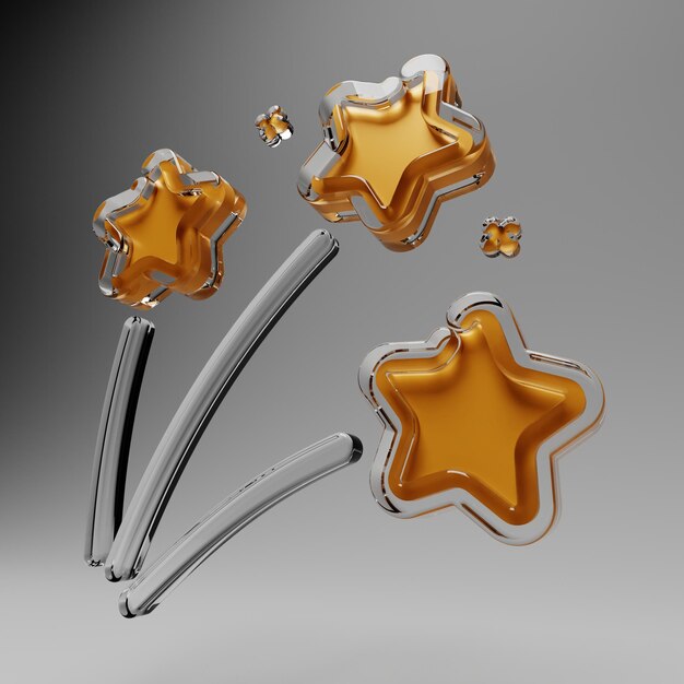 灰色の背景に分離された星からの花火3Dイラストガラスのデザイン要素リアルな3dイラスト