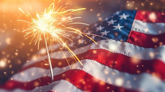 Fireworks in front of an american flag