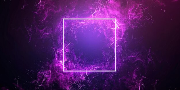 写真 ネオン紫色の光で照らされた花火 暗い正方形のフレームの正方形