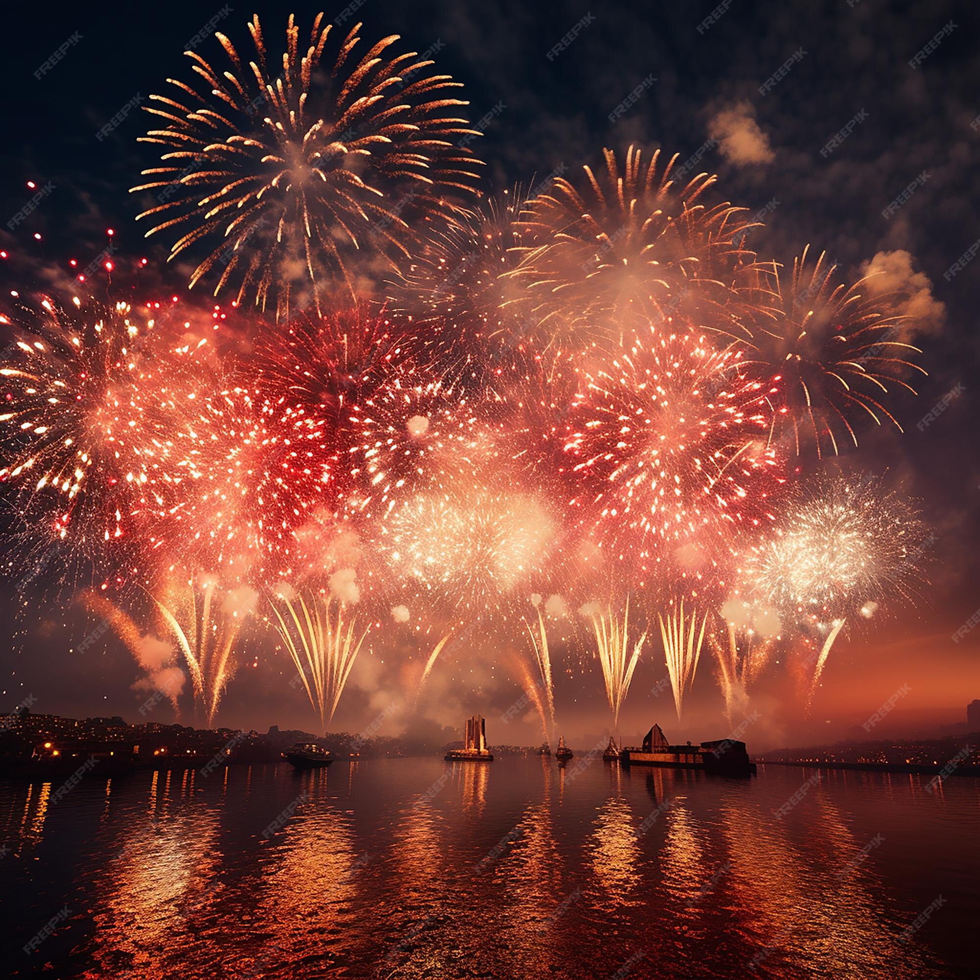 Premium AI Image fireworks over the mountain fireworks in the night