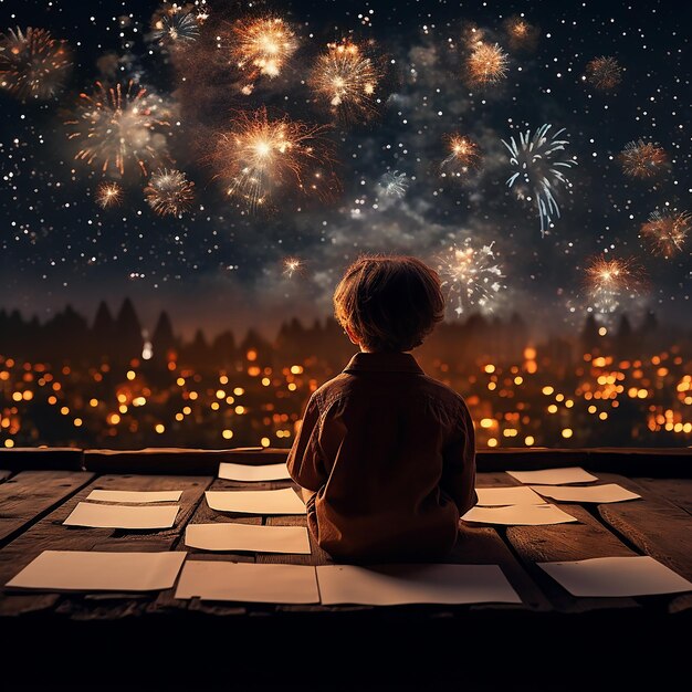 Premium AI Image fireworks over the mountain fireworks in the night