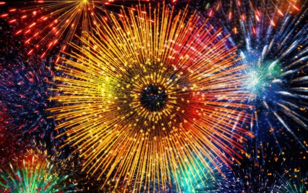 Photo fireworks at new year and copy space abstract holiday background generative ai