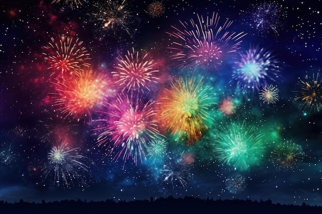 Fireworks in the night sky happy holi indian concept