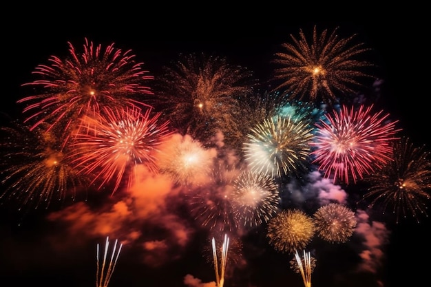 Fireworks in the night sky with a black background