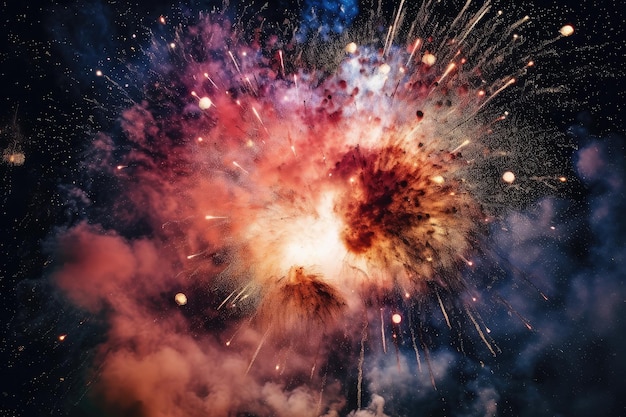 Fireworks in the night sky with a black background