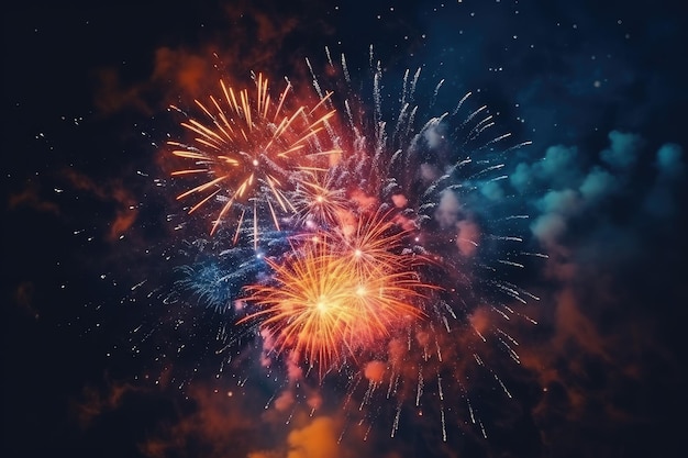 Fireworks in the night sky with a blue background