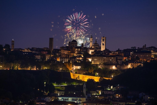 Fireworks in the old town of Bergamo