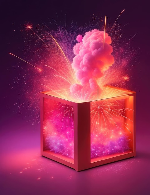 Foto sfondio di una scatola rosa di fuochi d'artificio