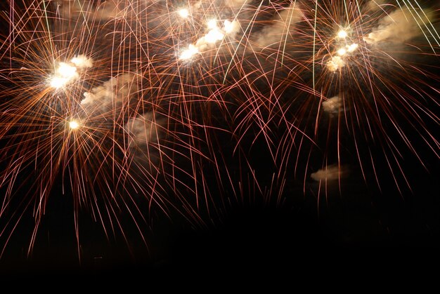 Foto fuochi d'artificio, saluto con il cielo nero