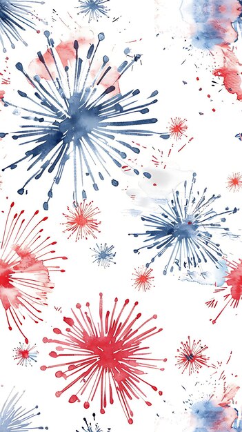 Fireworks seamless background in red white and blue for fourth July Festive fun Independence day