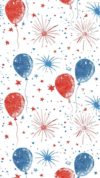 Fireworks seamless background in red white and blue for fourth July Festive fun Independence day