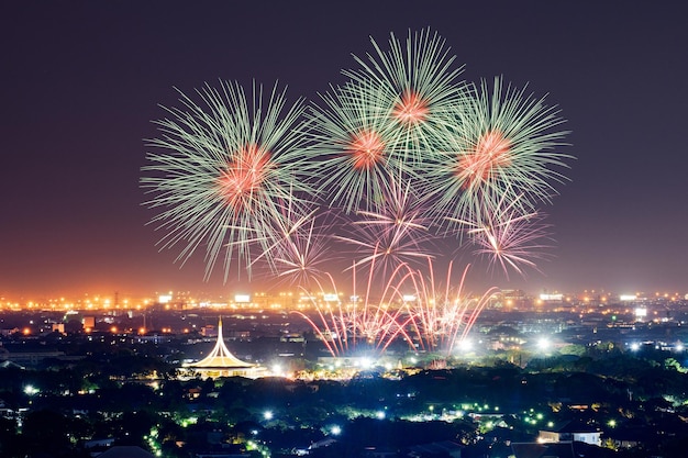 Fireworks show in Bangkok view of Wat Phra Kaew