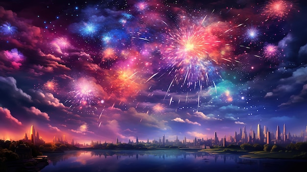 Fireworks in the sky Bright color Generative Ai