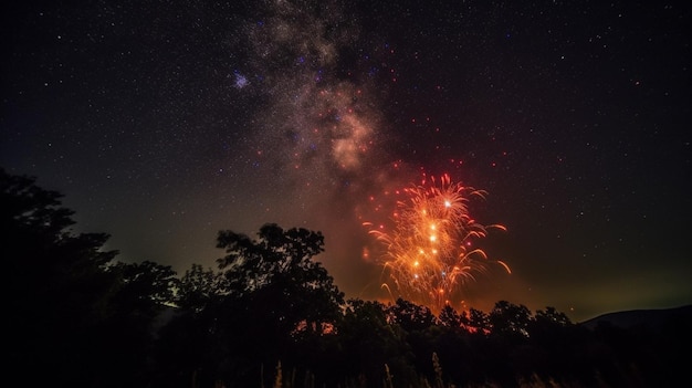 Fireworks in the sky over a city