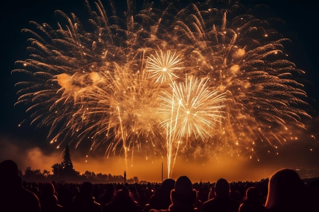 Fireworks in the sky with people watching