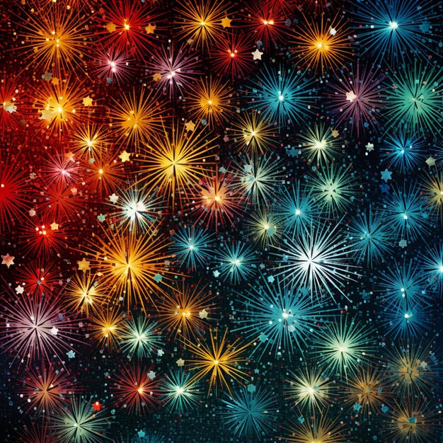 Fireworks in the sky with stars and snow flakes generative ai