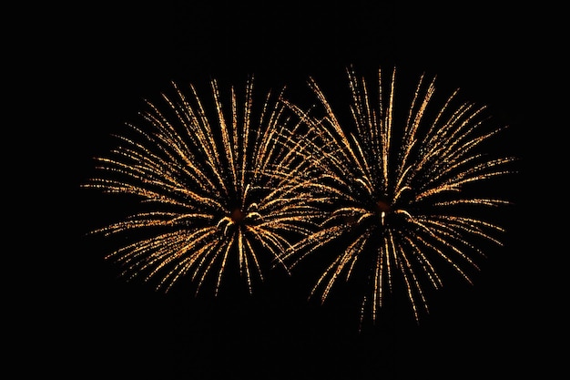 Fireworks sparks and firecrackers light up the night sky