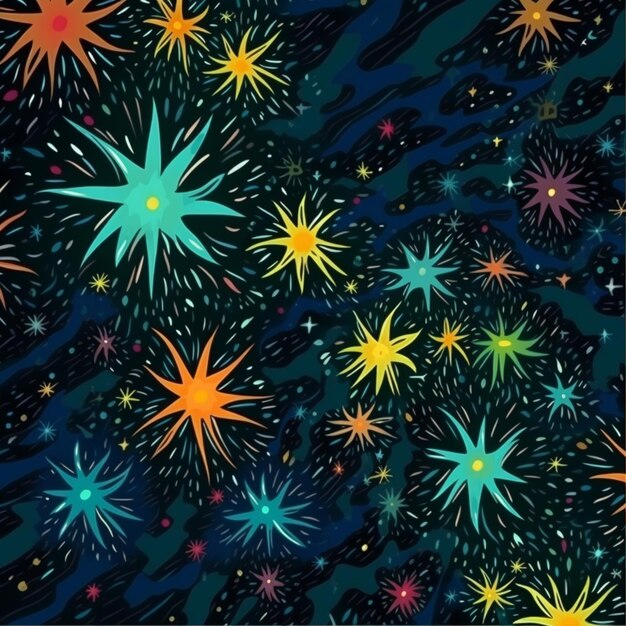 Fireworks and stars in the night sky with a black background generative ai