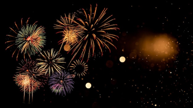 Photo fireworks with abstract bokeh background